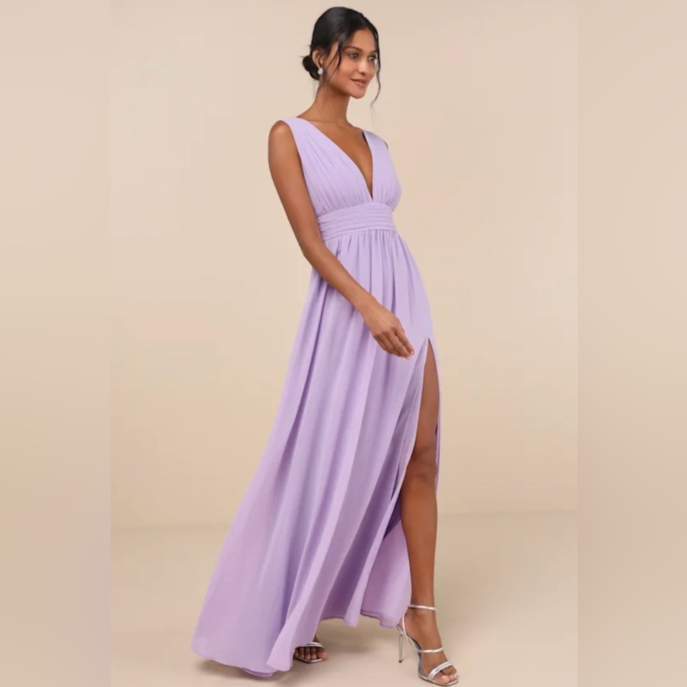 Lulu's Lavender V-Neck Maxi Dress with High Slit - Picture 6 of 6